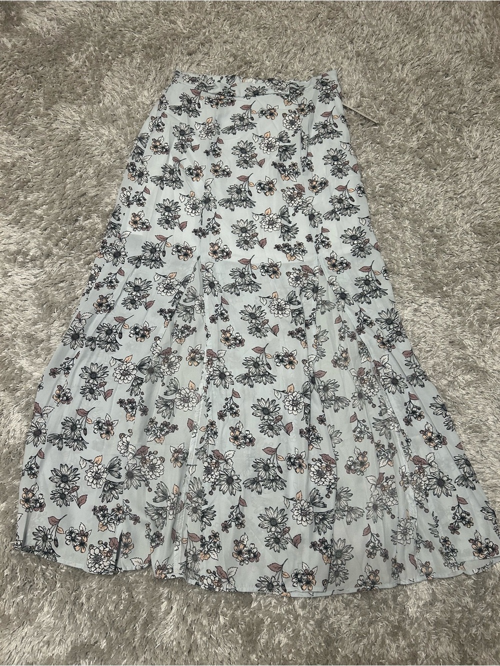 Light Blue Floral Tiered Maxi Skirt